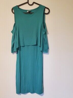 Noisy May Teal Cold-Shoulder Midi Dress